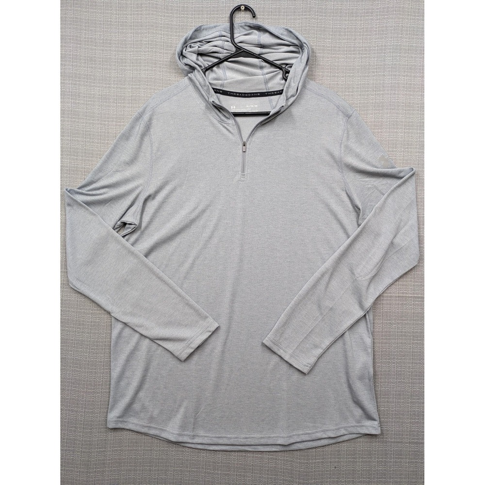 Under Armour HeatGear Pullover Mens XL Gray Hooded 1/4 Zip Long Sleeve